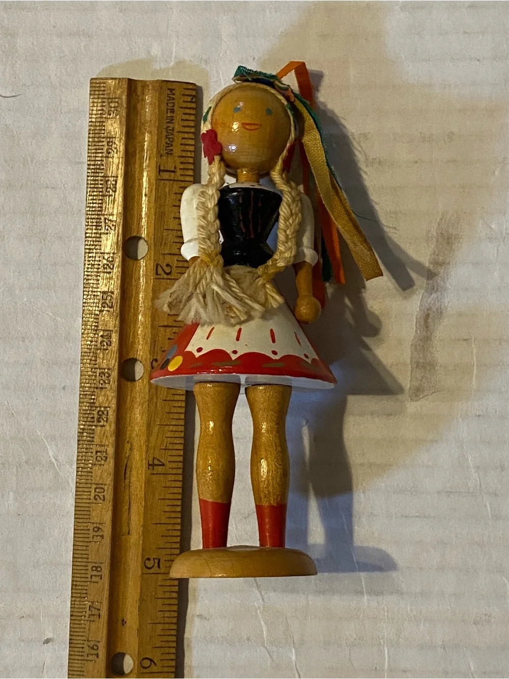 Wooden VTG Poland blonde hair doll 5” painted figure